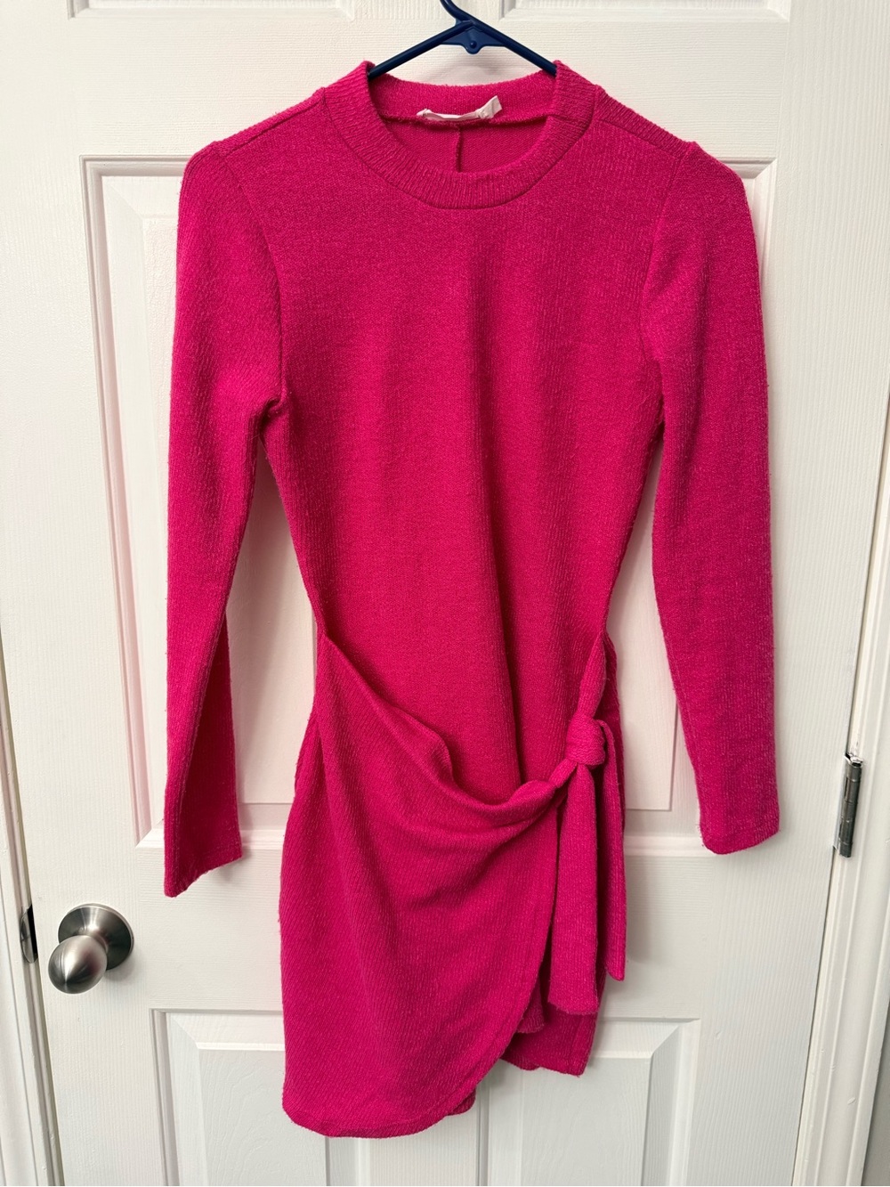 Lush Hot Pink Long-Sleeve Knit Wrap-Detail Dress